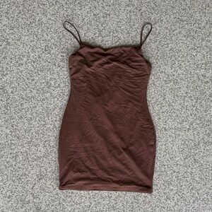 Elegant Brown Spaghetti Strap Dress